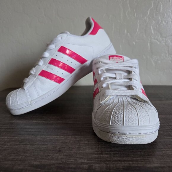 Adidas Superstar J Sneakers Shoes White/Iridescent Hot Pink Big Girls 6.5 DB1210 - Picture 11 of 12
